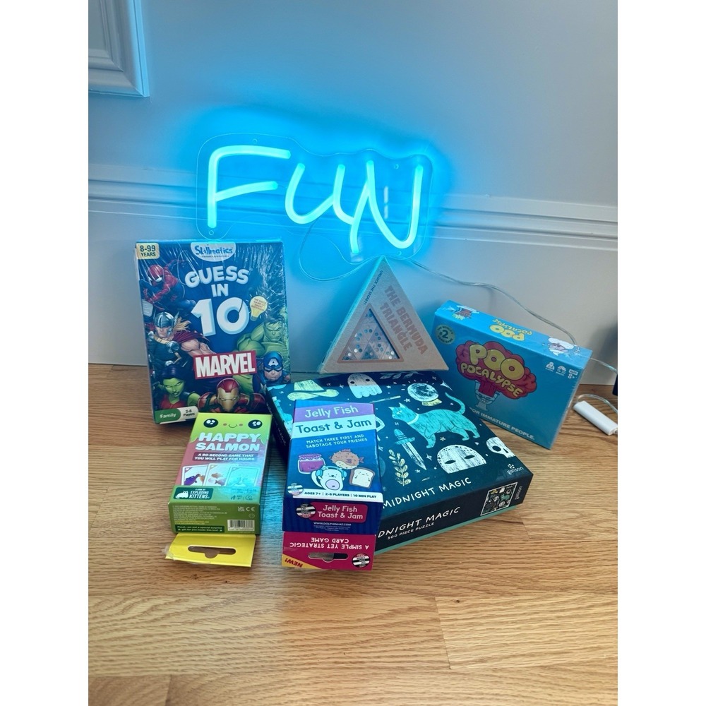 Boys Tween Game Lot 6 Strategy Puzzle Games NEW & Neon Fun Room‎ Decor